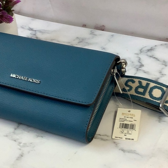 NWT Michael Kors Leather Cross Body Bag Teal - Picture 1 of 5